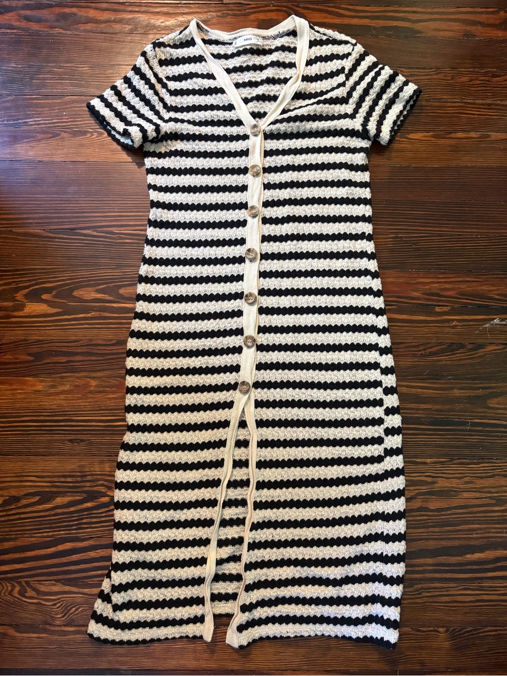 Striped Black & White Knit Button-Front Dress
